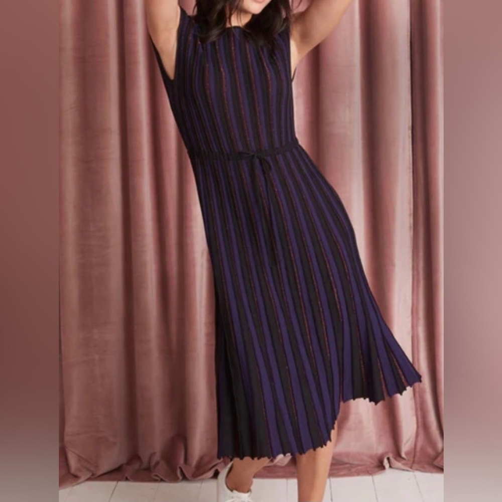 Penny Pleated Midi Dress in Black Rainbow